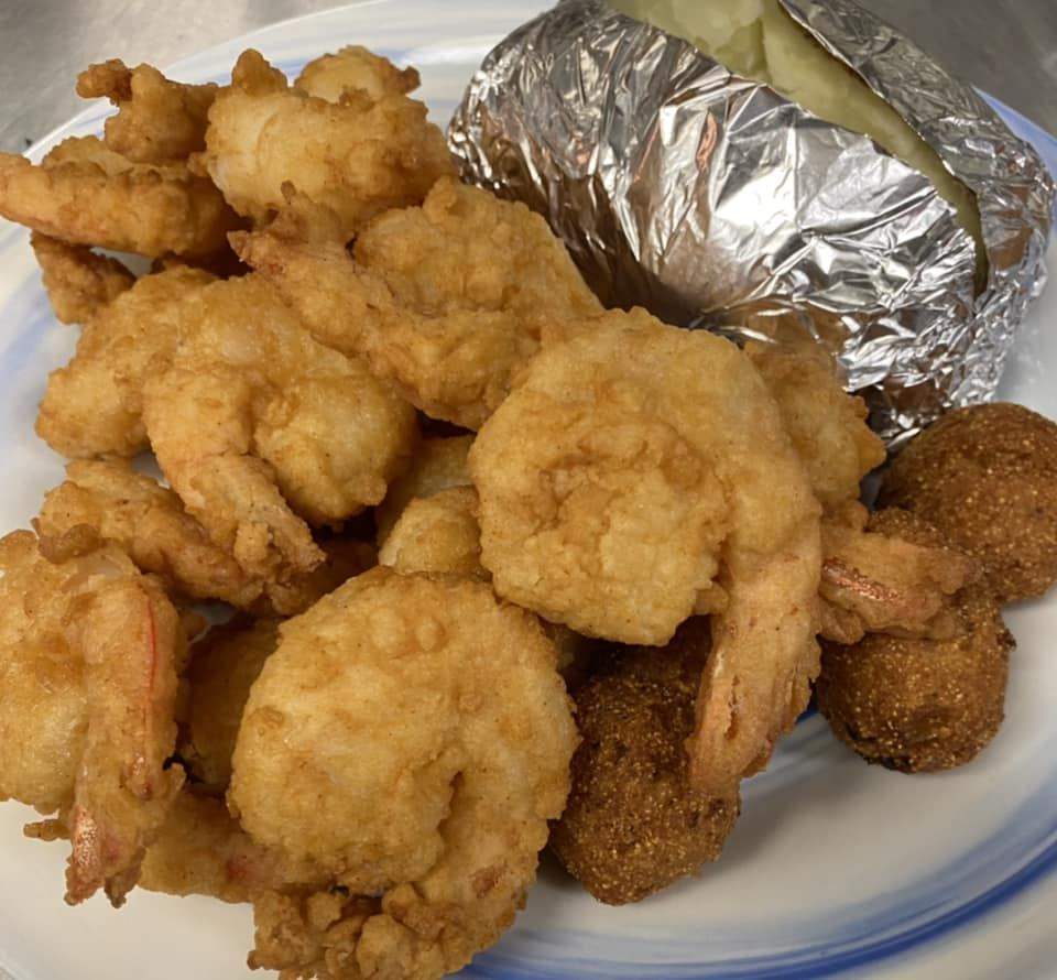 Basket of golden fried Gulf shrimp